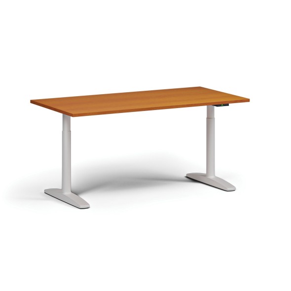 Výškovo nastaviteľný stôl OBOL, elektrický, 675-1325 mm, doska 1600x800 mm, biela zaoblená podnož, čerešňa