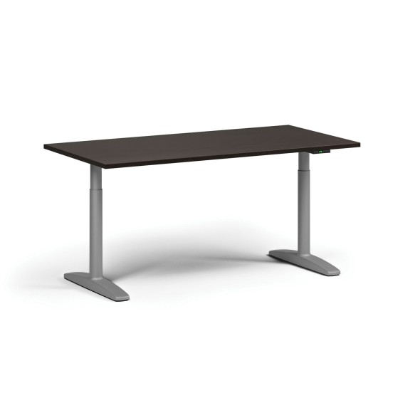 Výškovo nastaviteľný stôl OBOL, elektrický, 675-1325 mm, doska 1600x800 mm, sivá zaoblená podnož, wenge