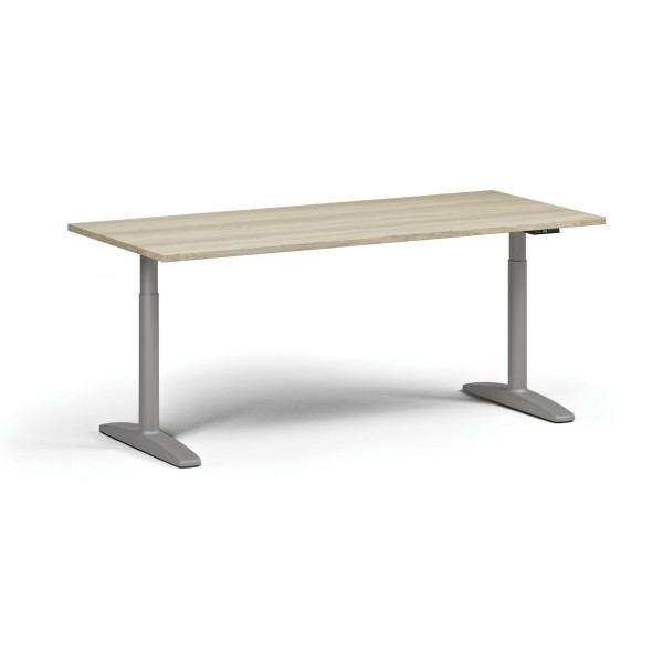 Výškovo nastaviteľný stôl OBOL, elektrický, 675-1325 mm, doska 1800x800 mm, sivá zaoblená podnož, dub prírodný