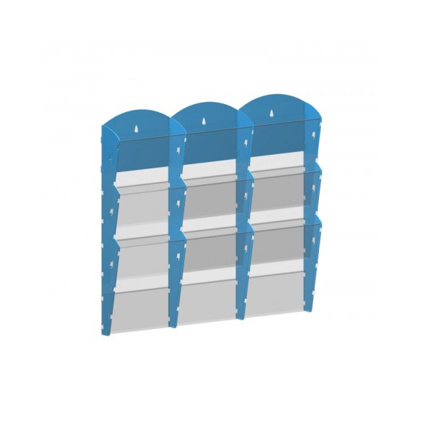 Wand-Plastikhalter für Prospekte - 3x3 A4, blau
