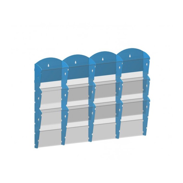 Wand-Plastikhalter für Prospekte - 4x3 A4, blau