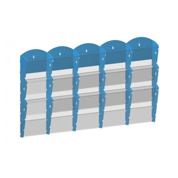 Wand-Plastikhalter für Prospekte - 5x3 A5, blau