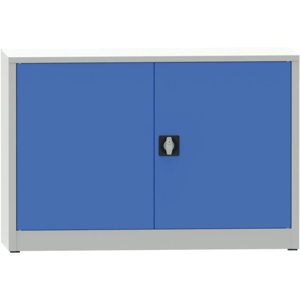 Warsztatowa szafa półkowa na narzędzia KOVONA JUMBO, 1 półka, spawana, 800 x 1200 x 500 mm, szara / niebieska