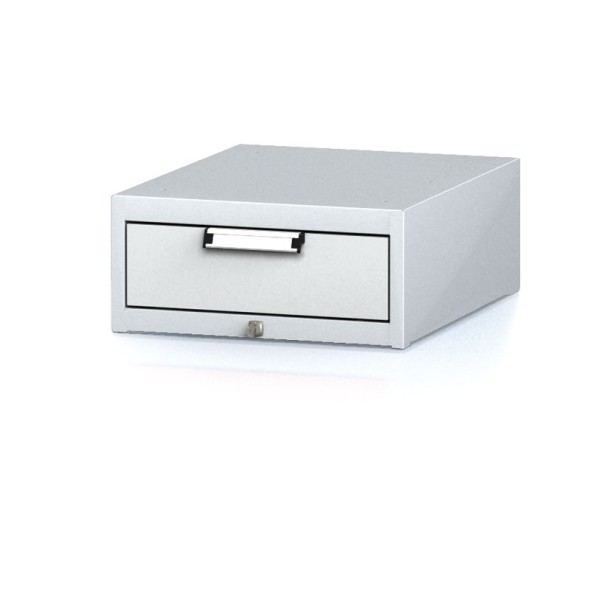 Závesný dielenský box na náradie k pracovným stolom MECHANIC, 1 zásuvka, 480 x 600 x 218 mm, sivé dvere