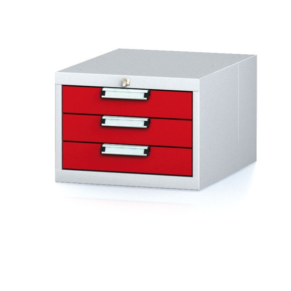Závěsný dílenský box na nářadí k pracovním stolům MECHANIC, 3 zásuvky, 480 x 600 x 351 mm, červené dveře