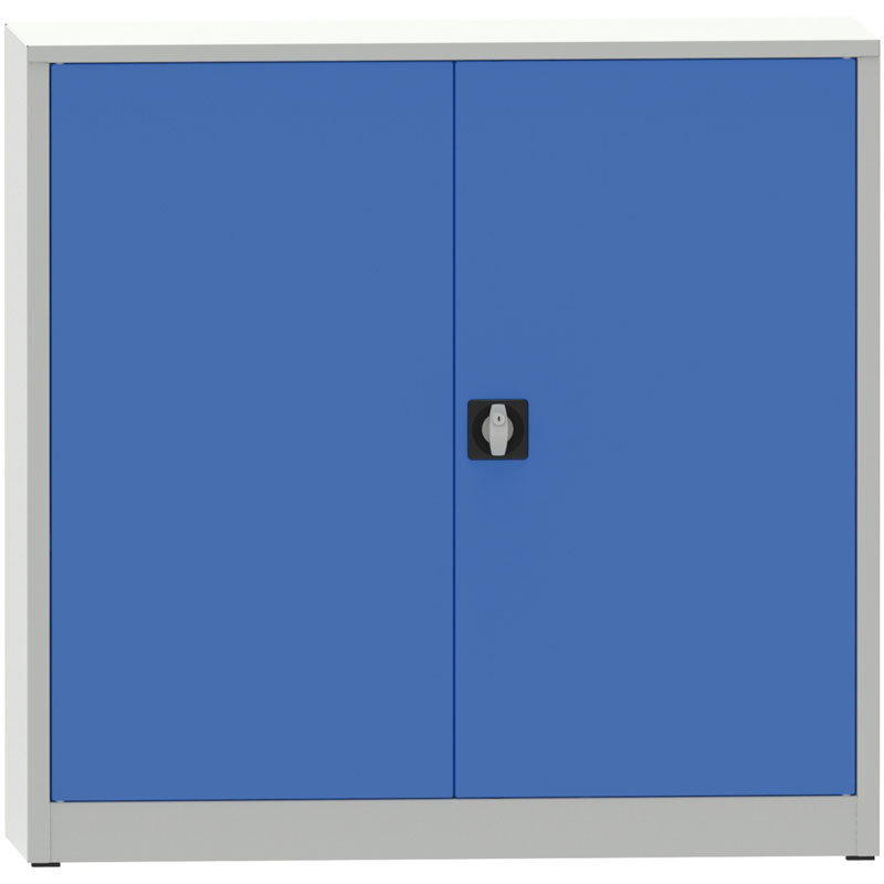 Fotografia produktu: Dielenská policová skriňa na náradie KOVONA JUMBO, 2 police, zváraná, 1150 x 1200 x 600 mm, sivá / modrá
