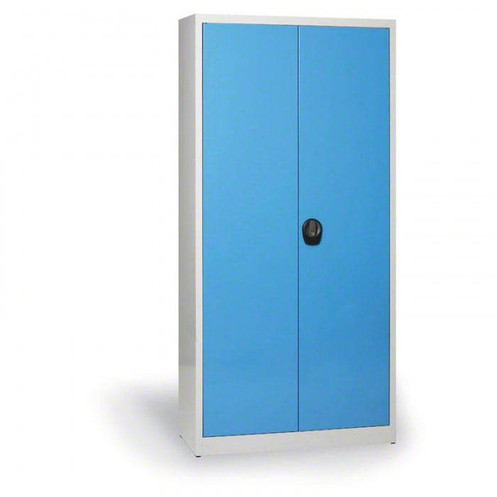 Fotografia produktu: Dielenská policová skriňa na náradie KOVONA JUMBO, 4 police, demontovaná, 1200 x 800 x 1950 mm, sivá / modrá