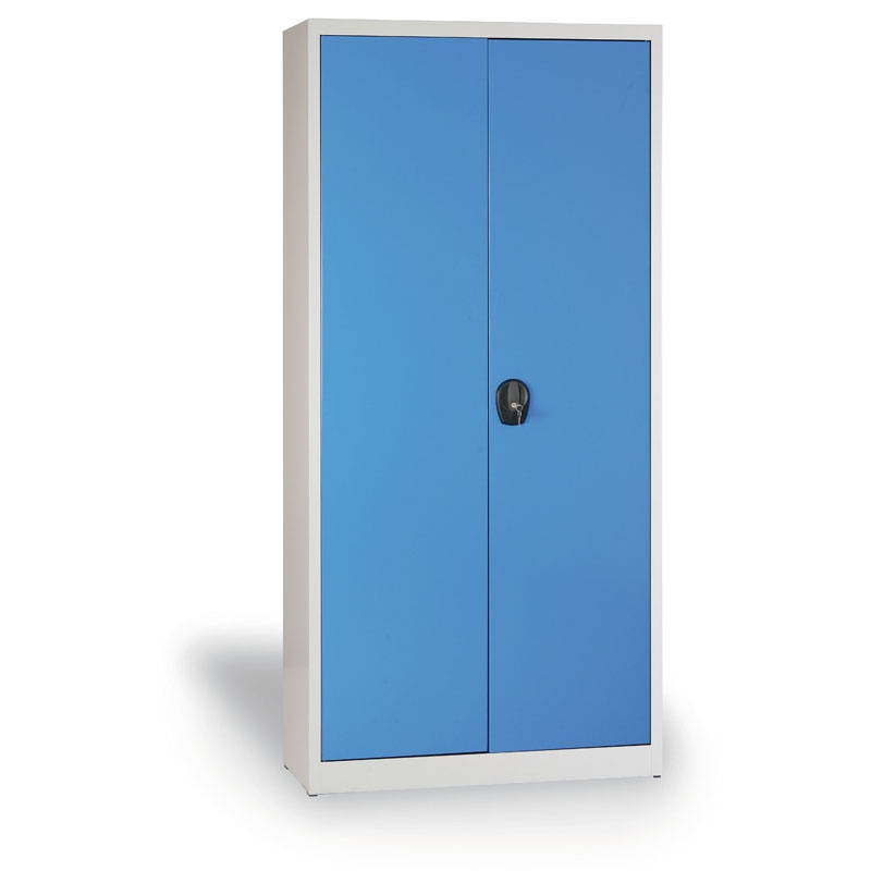 Fotografia produktu: Dielenská policová skriňa na náradie KOVONA JUMBO, 4 police, zváraná, 950 x 800 x 1950 mm, sivá / modrá