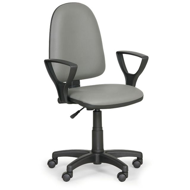 Dielenská pracovná stolička na kolieskach TORINO s podpierkami rúk, permanentný kontakt, pre mäkké podlahy, sivá