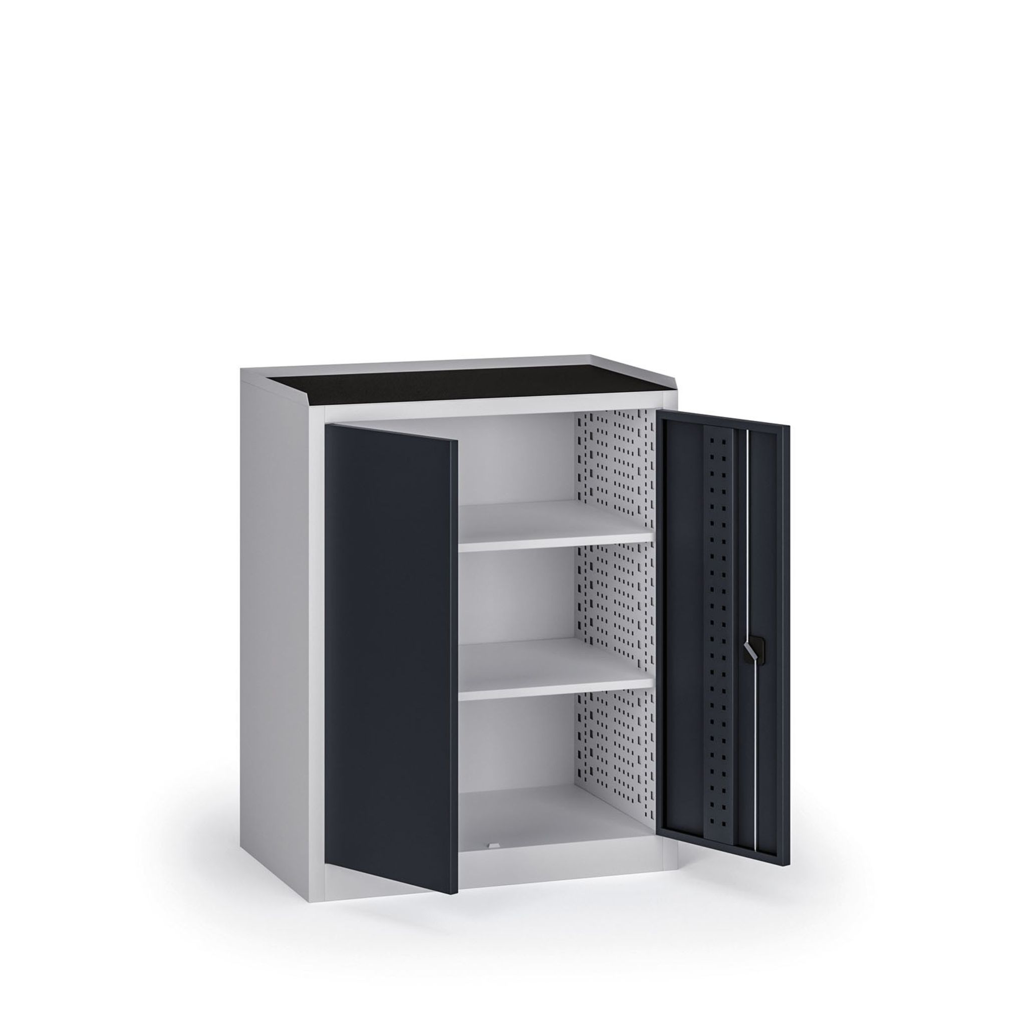 Dielenská skriňa nízka na náradie KOVOS, 2 police, 950 x 600 x 1180 mm, grafit