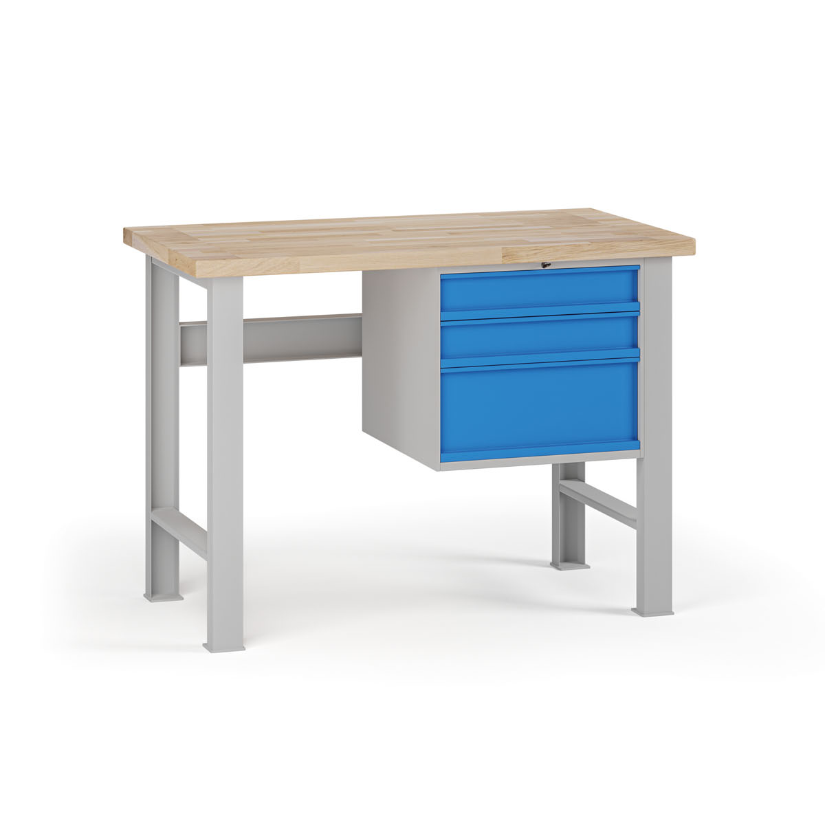 Fotografia produktu: Dielenský pracovný stôl G7, buková škárovka, 1200 x 685 x 840 mm, 1x kontajner, 3 zásuvky, modrá