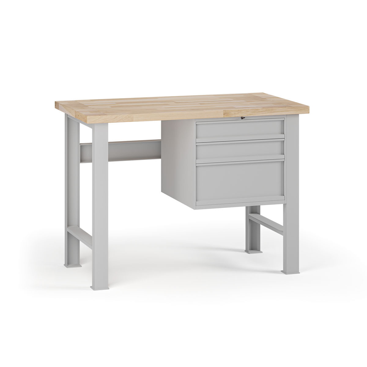 Fotografia produktu: Dielenský pracovný stôl G7, buková škárovka, 1200 x 685 x 840 mm, 1x kontajner, 3 zásuvky, sivá