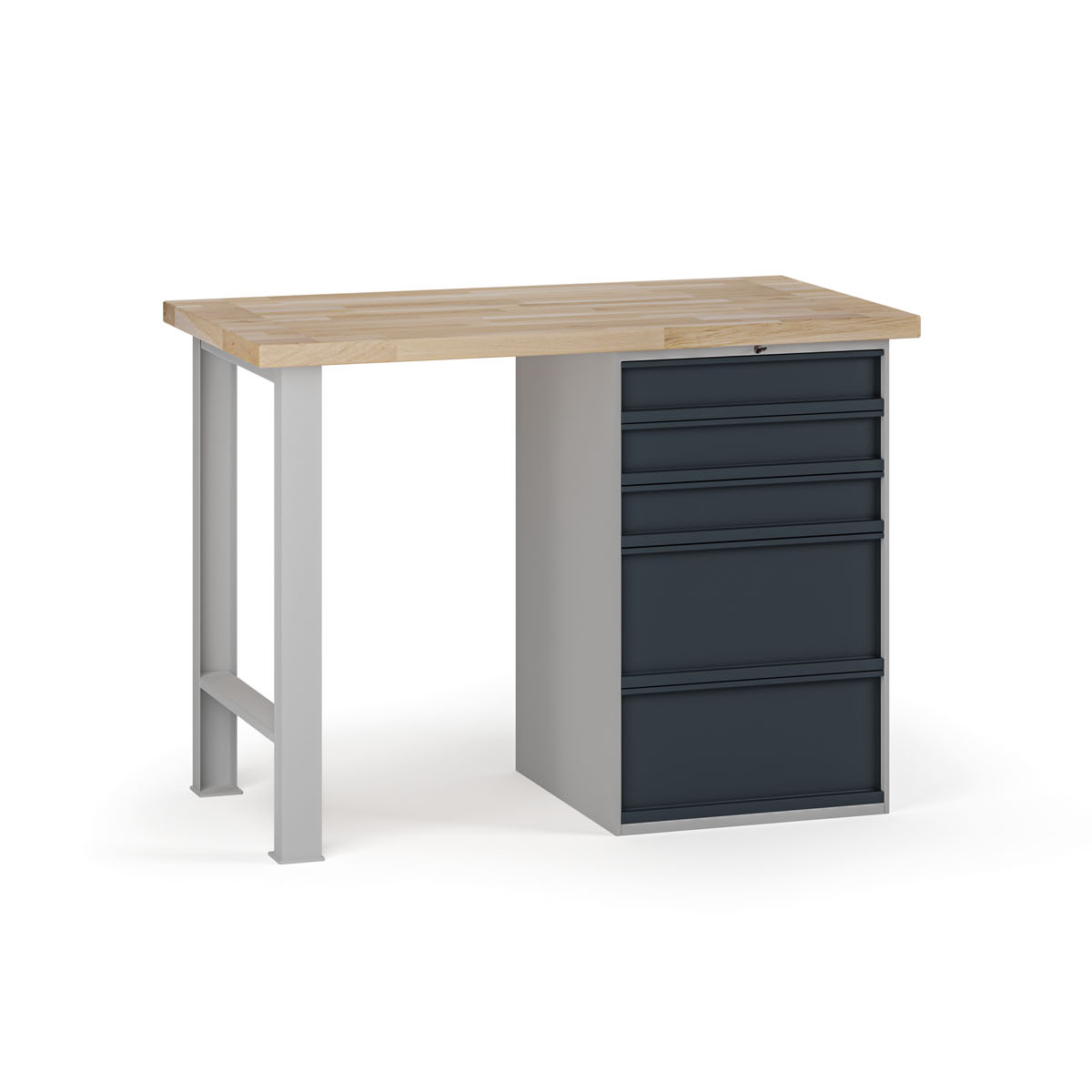 Fotografia produktu: Dielenský pracovný stôl G7, buková škárovka, 1200 x 685 x 840 mm, 1x kontajner, 5 zásuviek, grafit