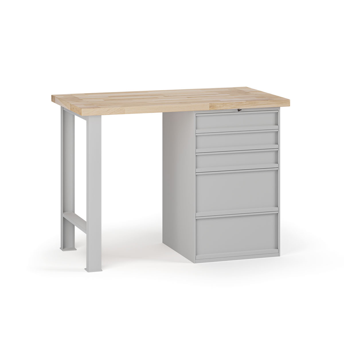 Fotografia produktu: Dielenský pracovný stôl G7, buková škárovka, 1200 x 685 x 840 mm, 1x kontajner, 5 zásuviek, sivá