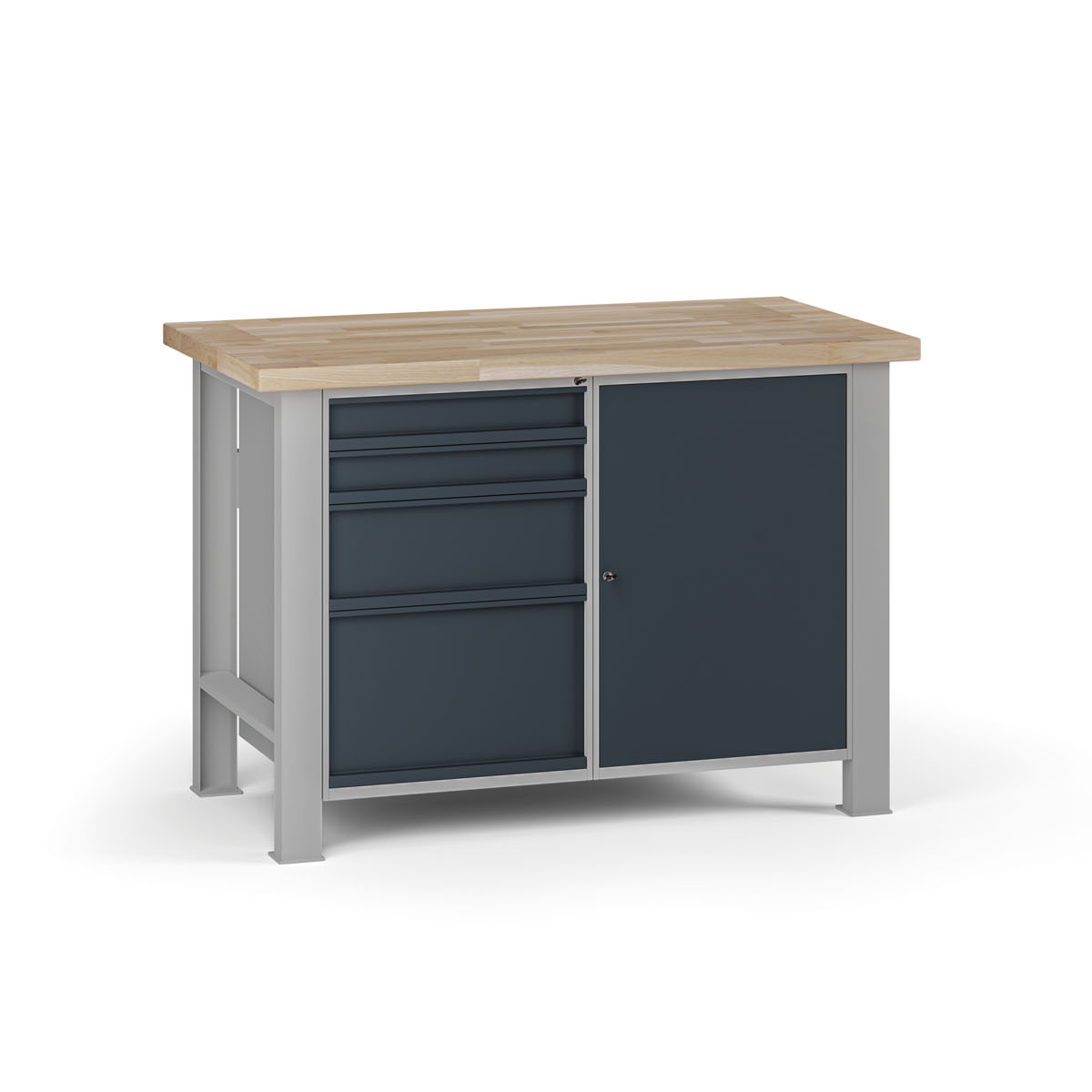 Fotografia produktu: Dielenský pracovný stôl G7, buková škárovka, 1200 x 685 x 840 mm, 1x skrinka, 4 zásuvky, grafit