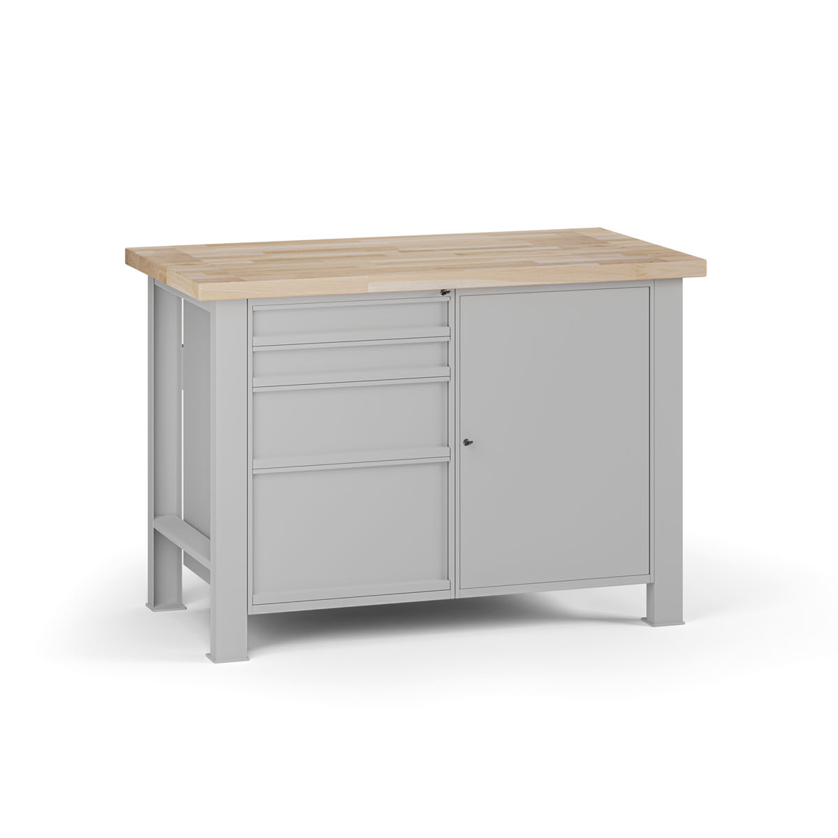 Fotografia produktu: Dielenský pracovný stôl G7, buková škárovka, 1200 x 685 x 840 mm, 1x skrinka, 4 zásuvky, sivá