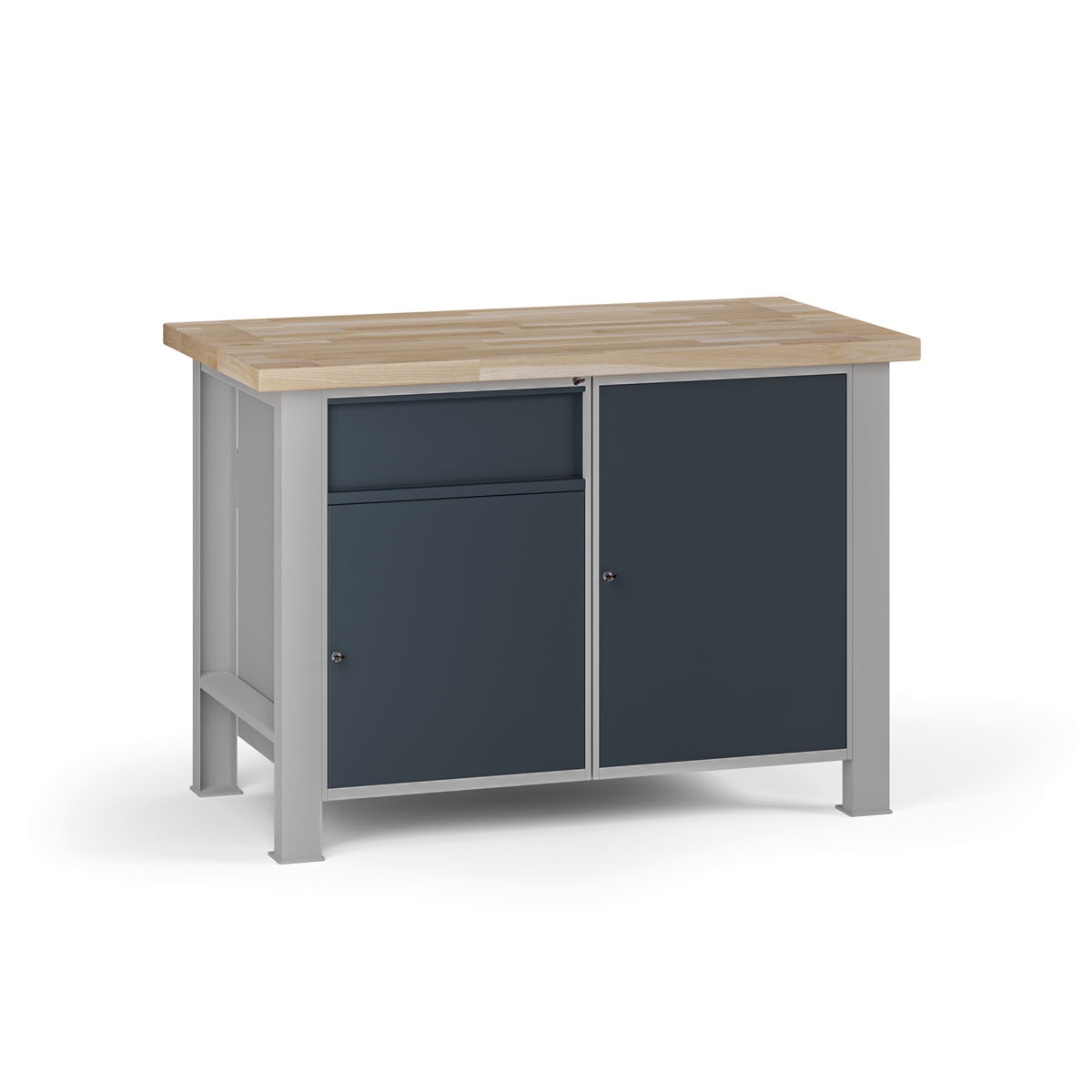 Fotografia produktu: Dielenský pracovný stôl G7, buková škárovka, 1200 x 685 x 840 mm, 2x skrinka, 1 zásuvka, grafit