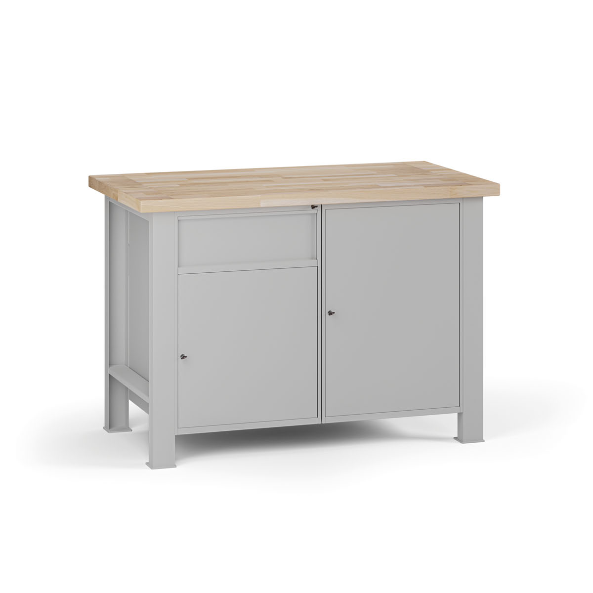 Fotografia produktu: Dielenský pracovný stôl G7, buková škárovka, 1200 x 685 x 840 mm, 2x skrinka, 1 zásuvka, sivá