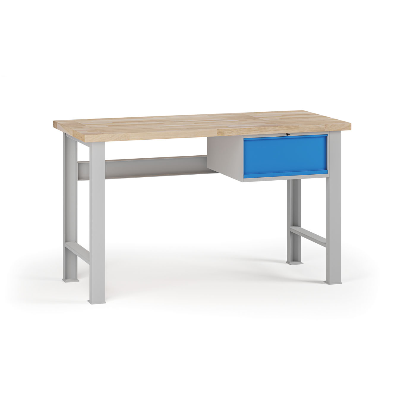 Fotografia produktu: Dielenský pracovný stôl G7, buková škárovka, 1500 x 685 x 840 mm, 1x kontajner, 1 zásuvka, modrá