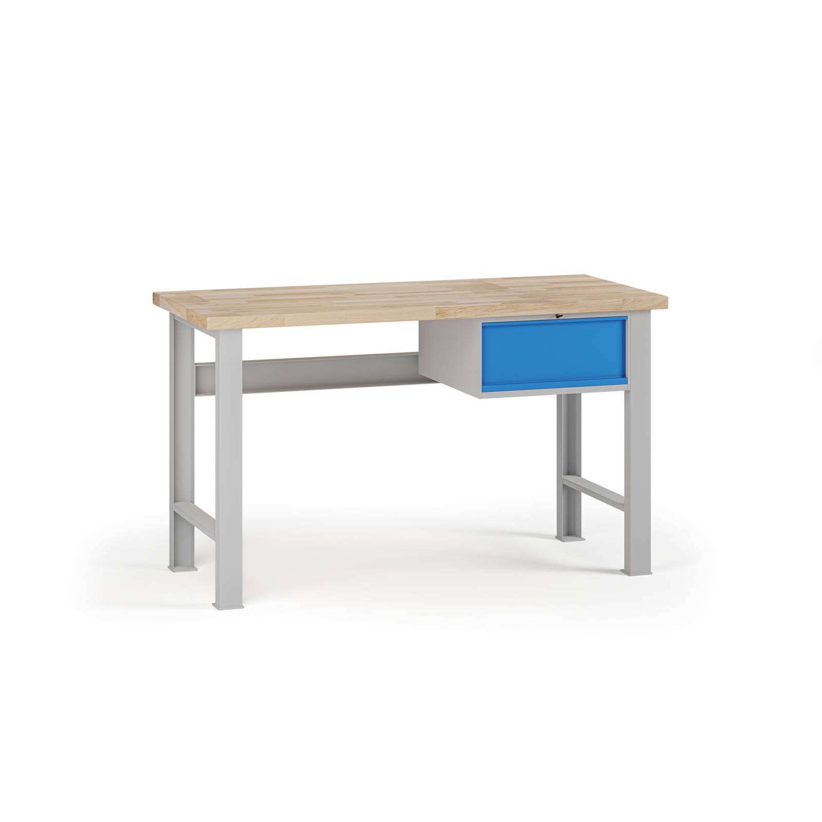 Fotografia produktu: Dielenský pracovný stôl G7, buková škárovka, 1500 x 800 x 840 mm, 1x kontajner, 1 zásuvka, modrá