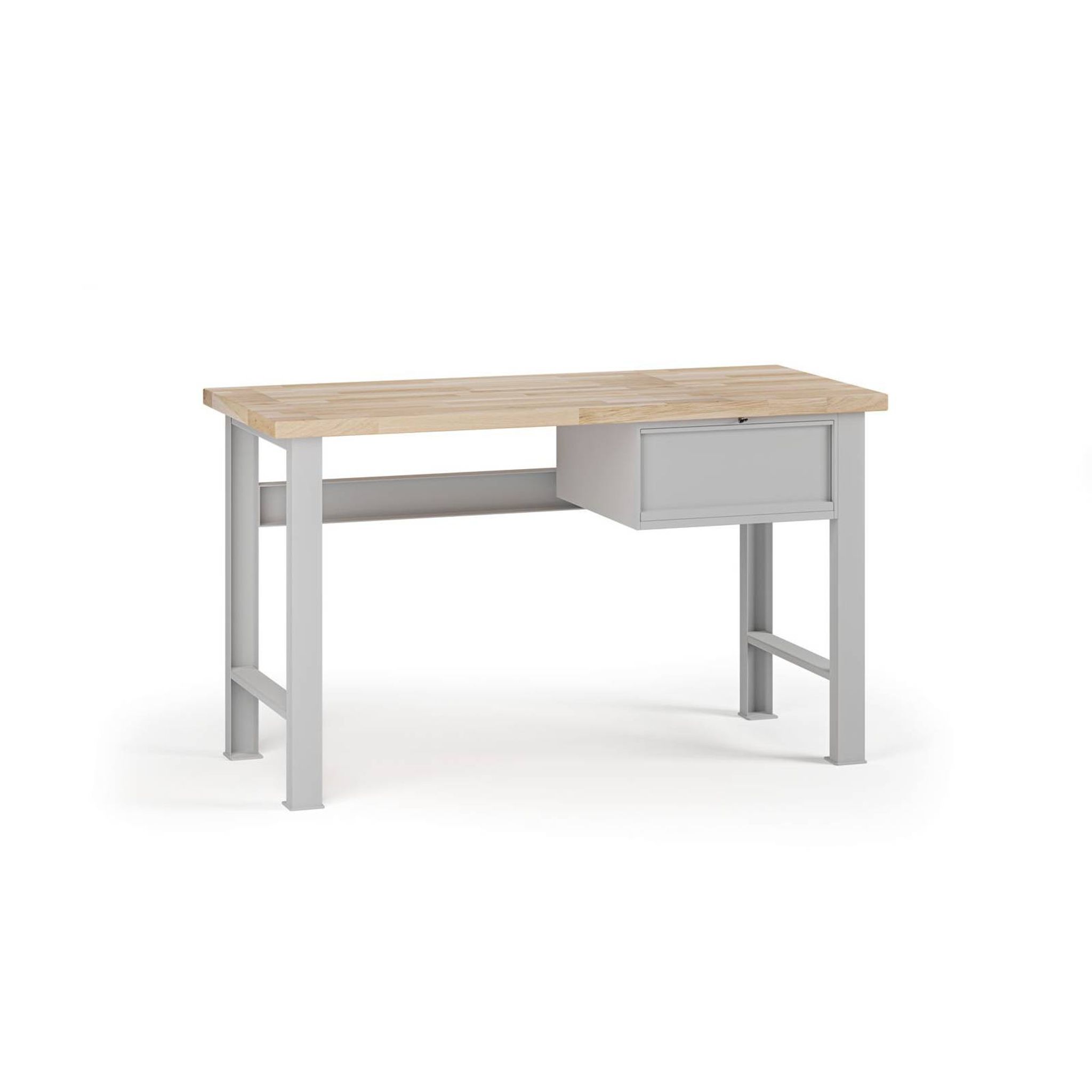 Dielenský pracovný stôl G7, buková škárovka, 1500 x 800 x 840 mm, 1x kontajner, 1 zásuvka, sivá