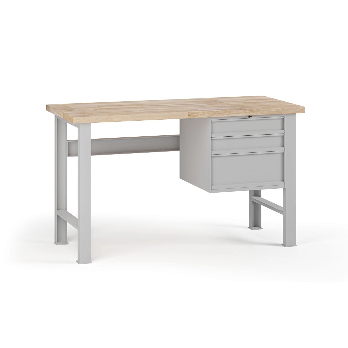 Fotografia produktu: Dielenský pracovný stôl G7, buková škárovka, 1500 x 800 x 840 mm, 1x kontajner, 3 zásuvky, sivá