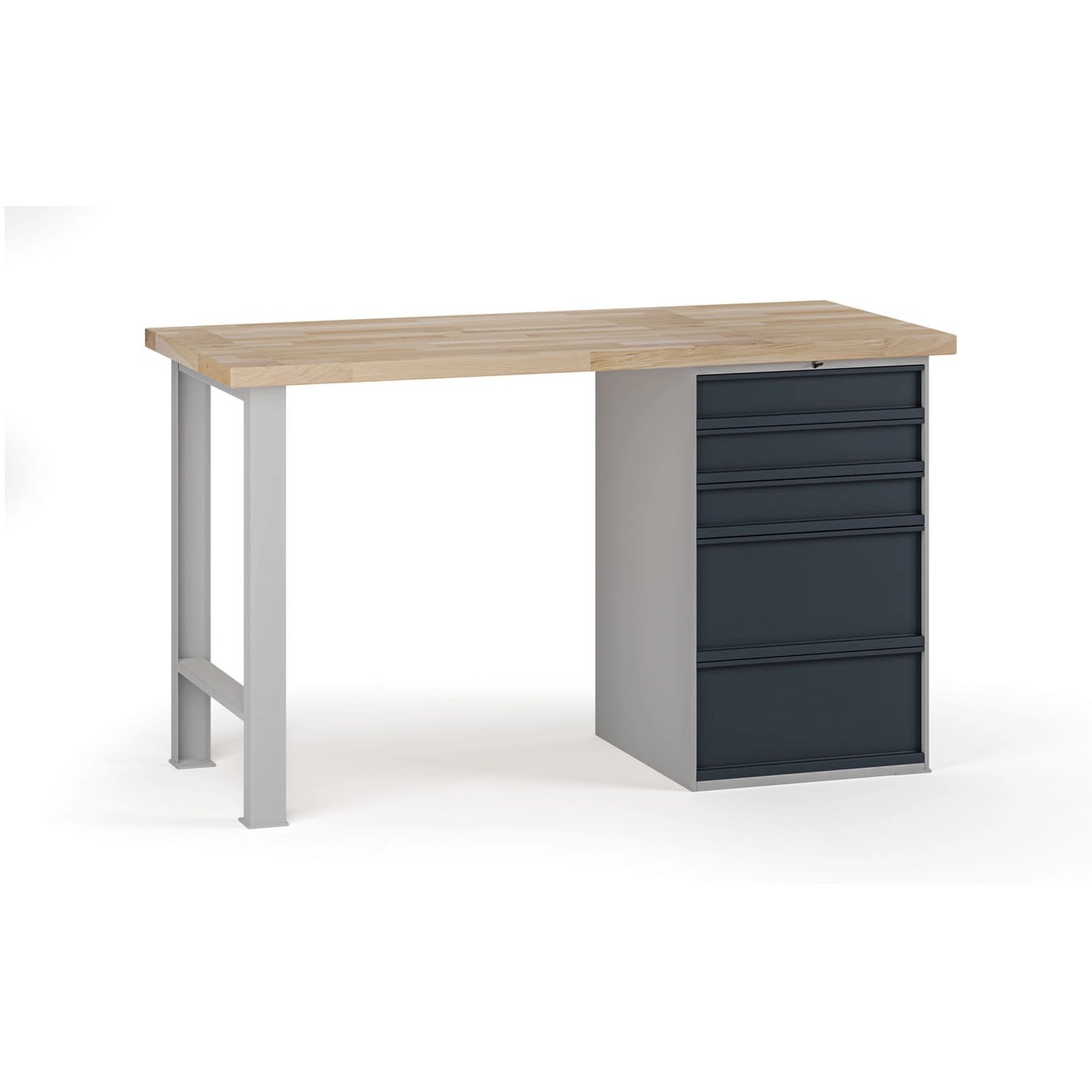 Fotografia produktu: Dielenský pracovný stôl G7, buková škárovka, 1500 x 800 x 840 mm, 1x kontajner, 5 zásuviek, grafit