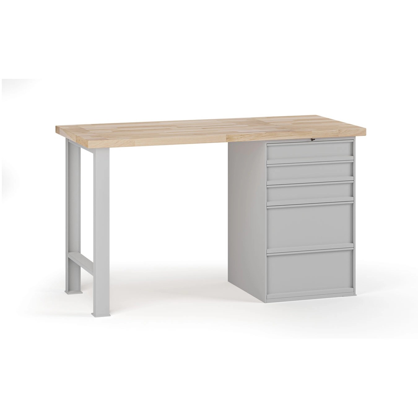 Fotografia produktu: Dielenský pracovný stôl G7, buková škárovka, 1500 x 800 x 840 mm, 1x kontajner, 5 zásuviek, sivá