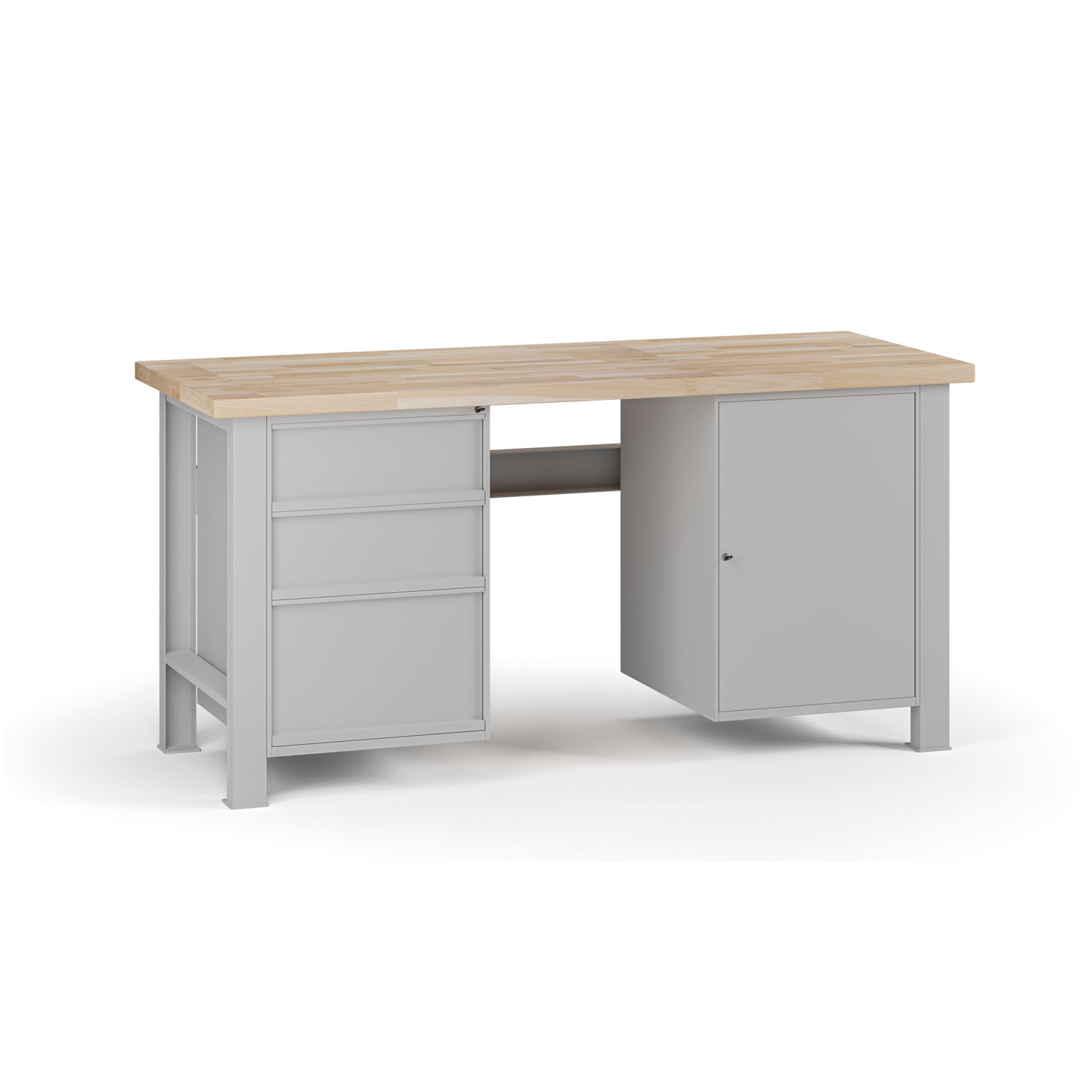 Fotografia produktu: Dielenský pracovný stôl G7, buková škárovka, 1700 x 685 x 840 mm, 1x skrinka, 3 zásuvky, sivá