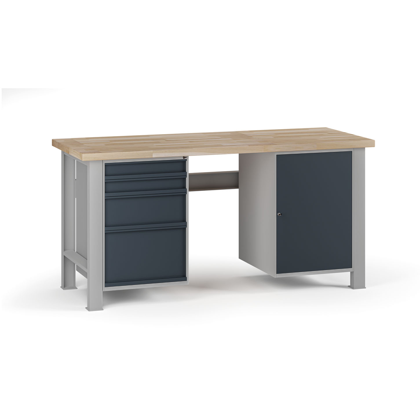 Fotografia produktu: Dielenský pracovný stôl G7, buková škárovka, 1700 x 685 x 840 mm, 1x skrinka, 4 zásuvky, grafit