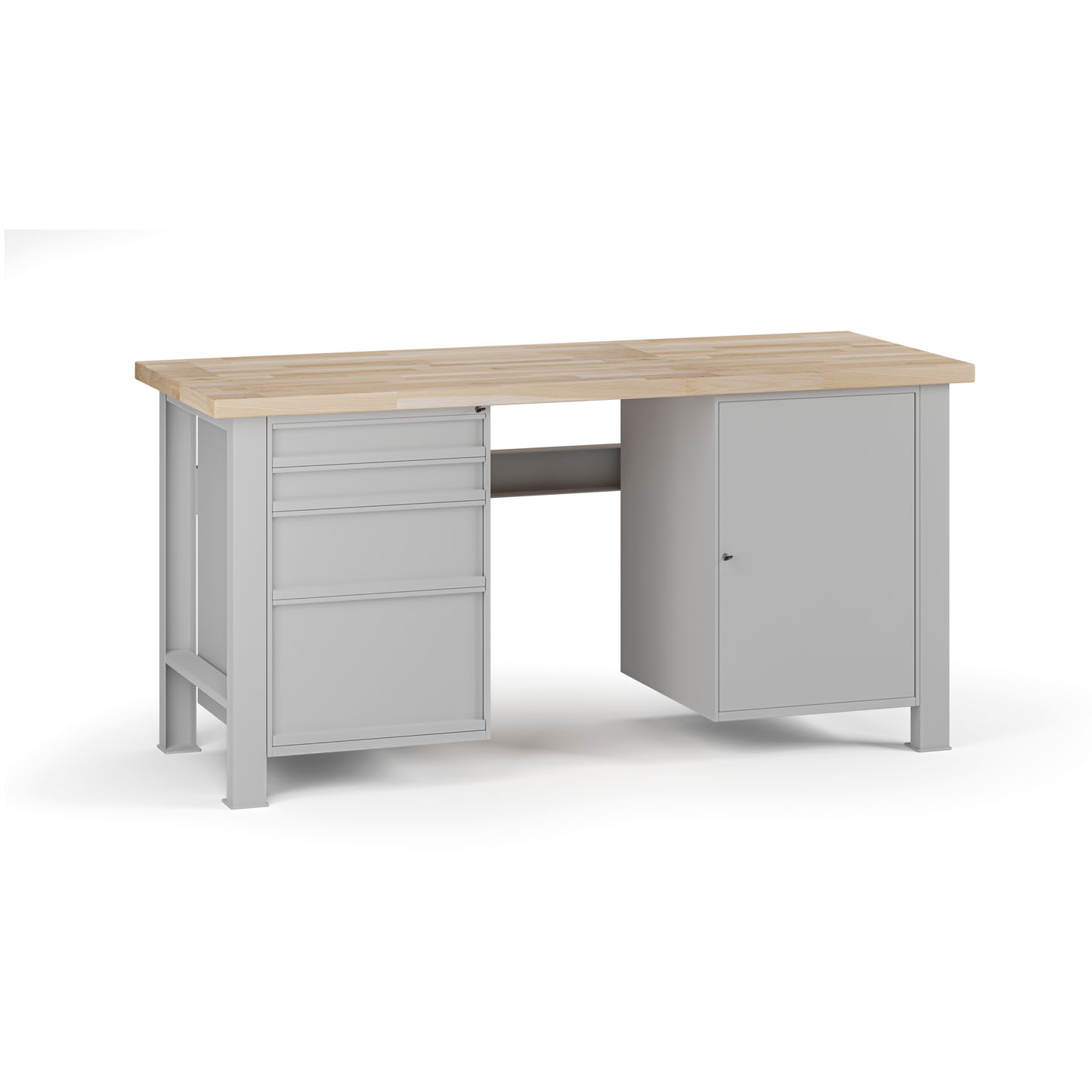 Fotografia produktu: Dielenský pracovný stôl G7, buková škárovka, 1700 x 685 x 840 mm, 1x skrinka, 4 zásuvky, sivá