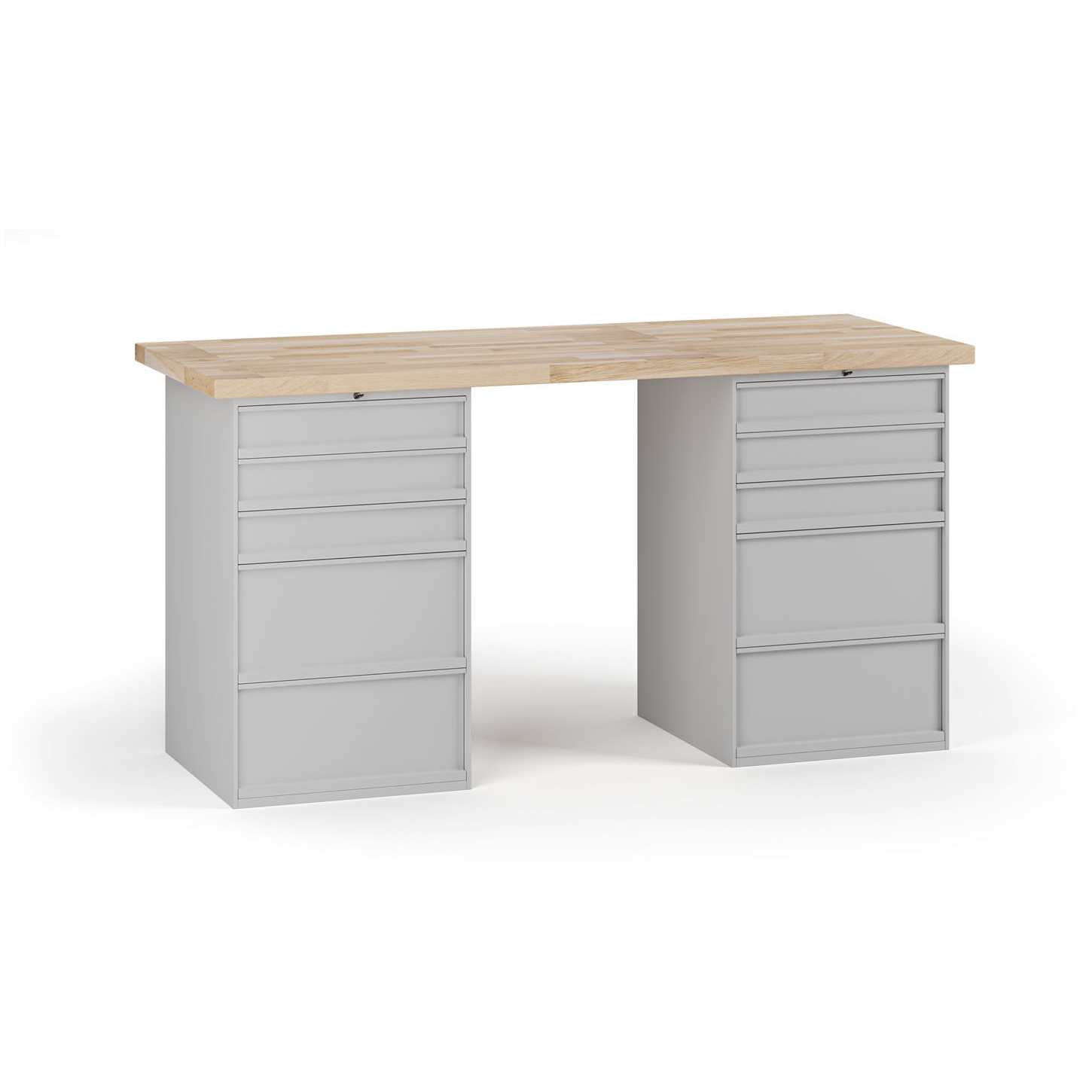 Fotografia produktu: Dielenský pracovný stôl G7, buková škárovka, 1700 x 685 x 840 mm, 2x kontajner, 10 zásuviek, sivá