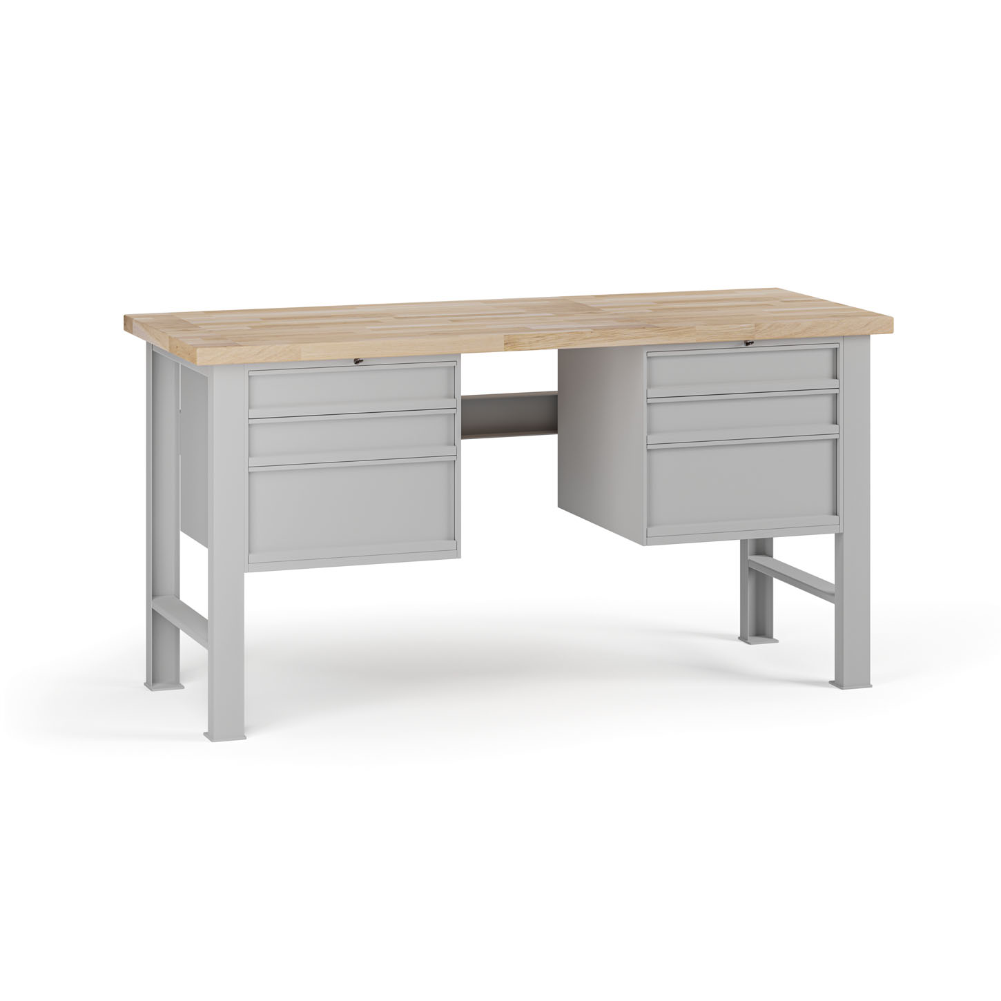 Fotografia produktu: Dielenský pracovný stôl G7, buková škárovka, 1700 x 685 x 840 mm, 2x kontajner, 6 zásuviek, sivá