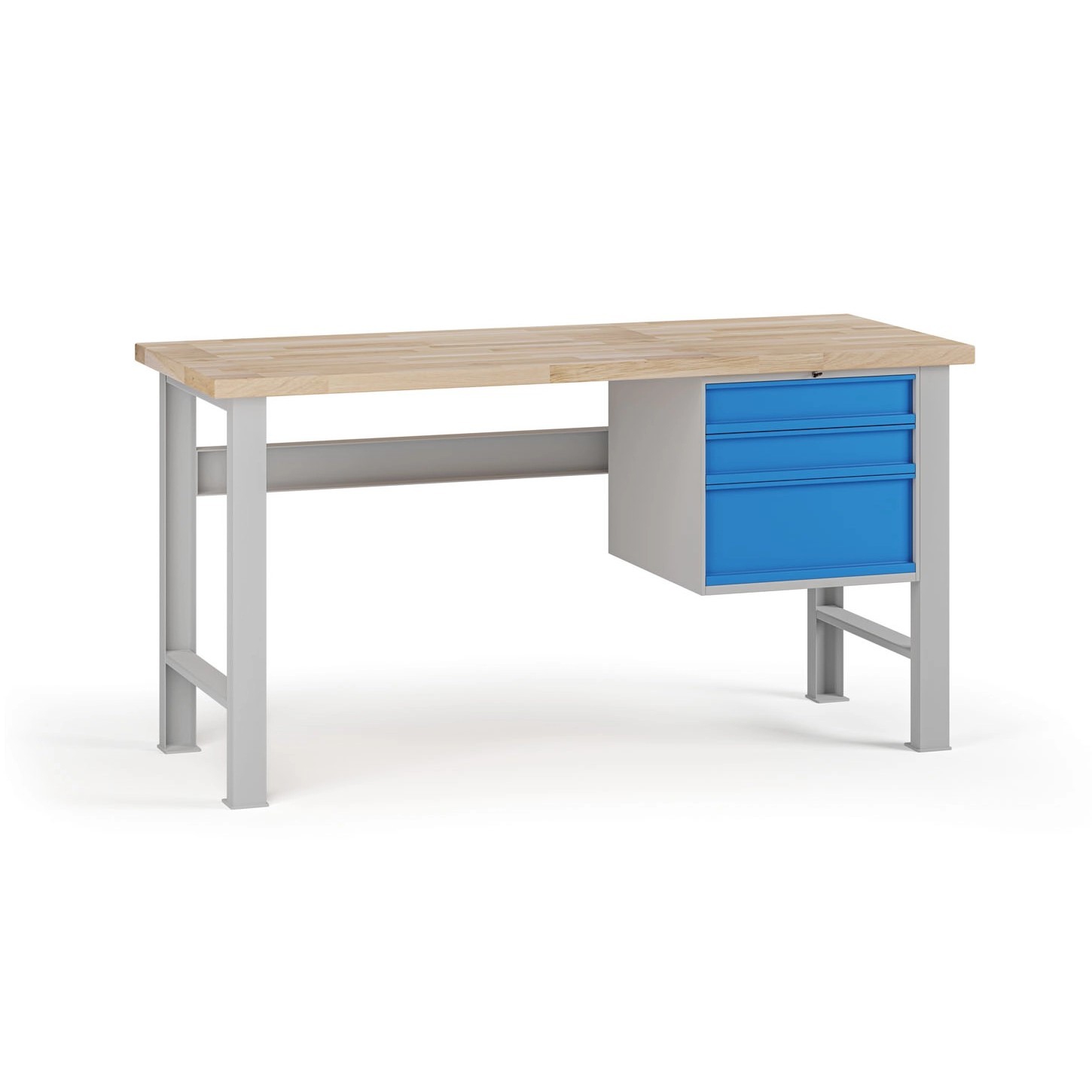 Fotografia produktu: Dielenský pracovný stôl G7, buková škárovka, 1700 x 800 x 840 mm, 1x kontajner, 3 zásuvky, modrá