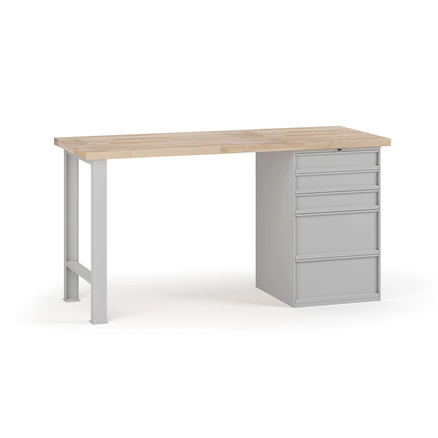 Fotografia produktu: Dielenský pracovný stôl G7, buková škárovka, 1700 x 800 x 840 mm, 1x kontajner, 5 zásuviek, sivá