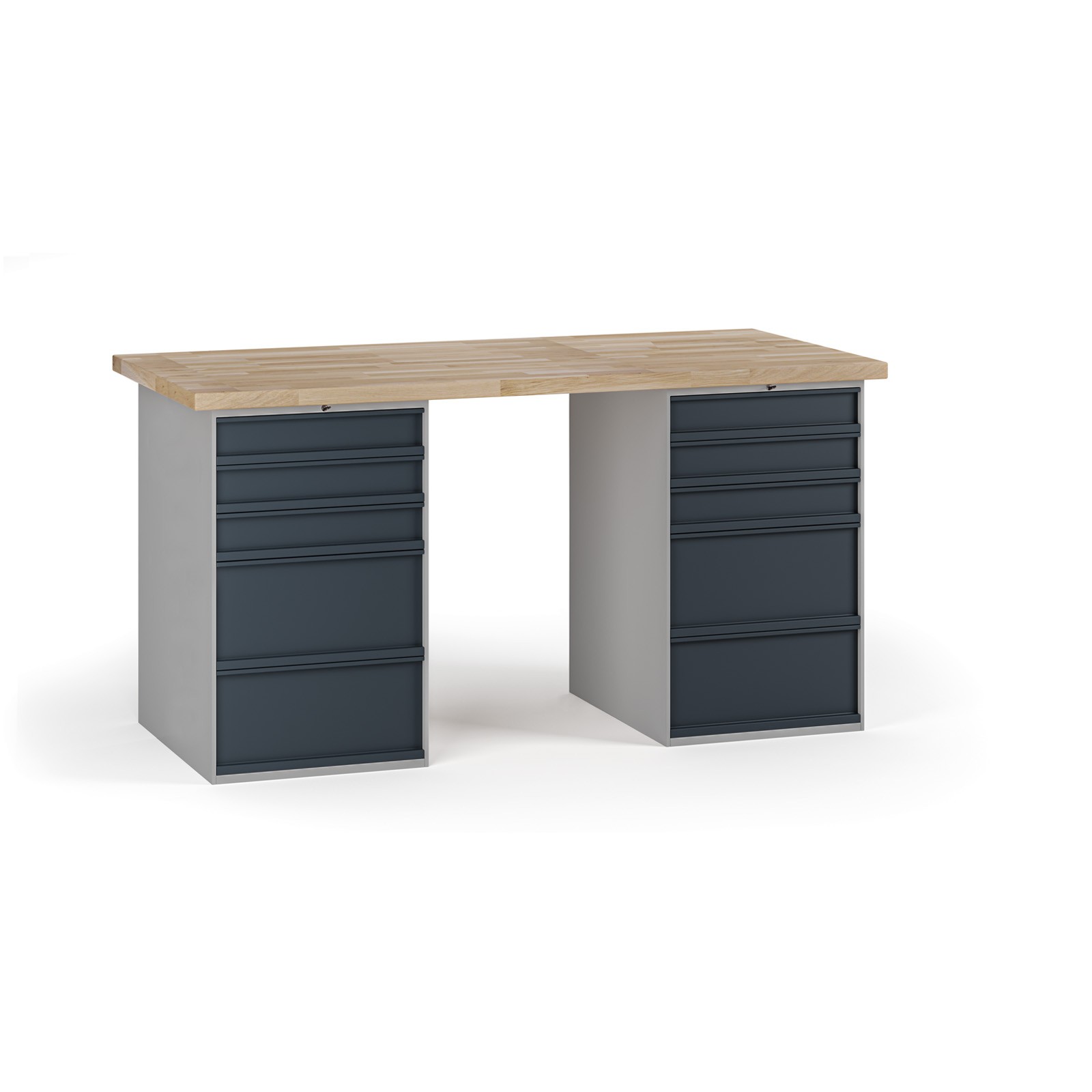 Fotografia produktu: Dielenský pracovný stôl G7, buková škárovka, 1700 x 800 x 840 mm, 2x kontajner, 10 zásuviek, grafit