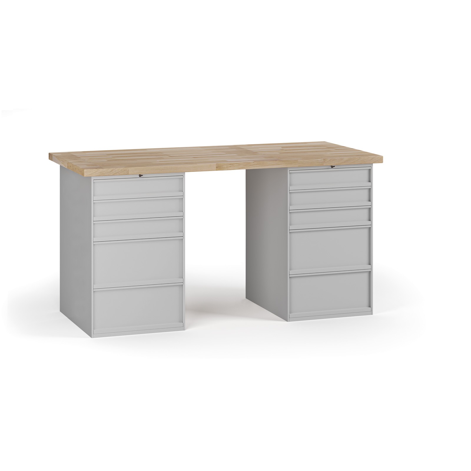 Fotografia produktu: Dielenský pracovný stôl G7, buková škárovka, 1700 x 800 x 840 mm, 2x kontajner, 10 zásuviek, sivá