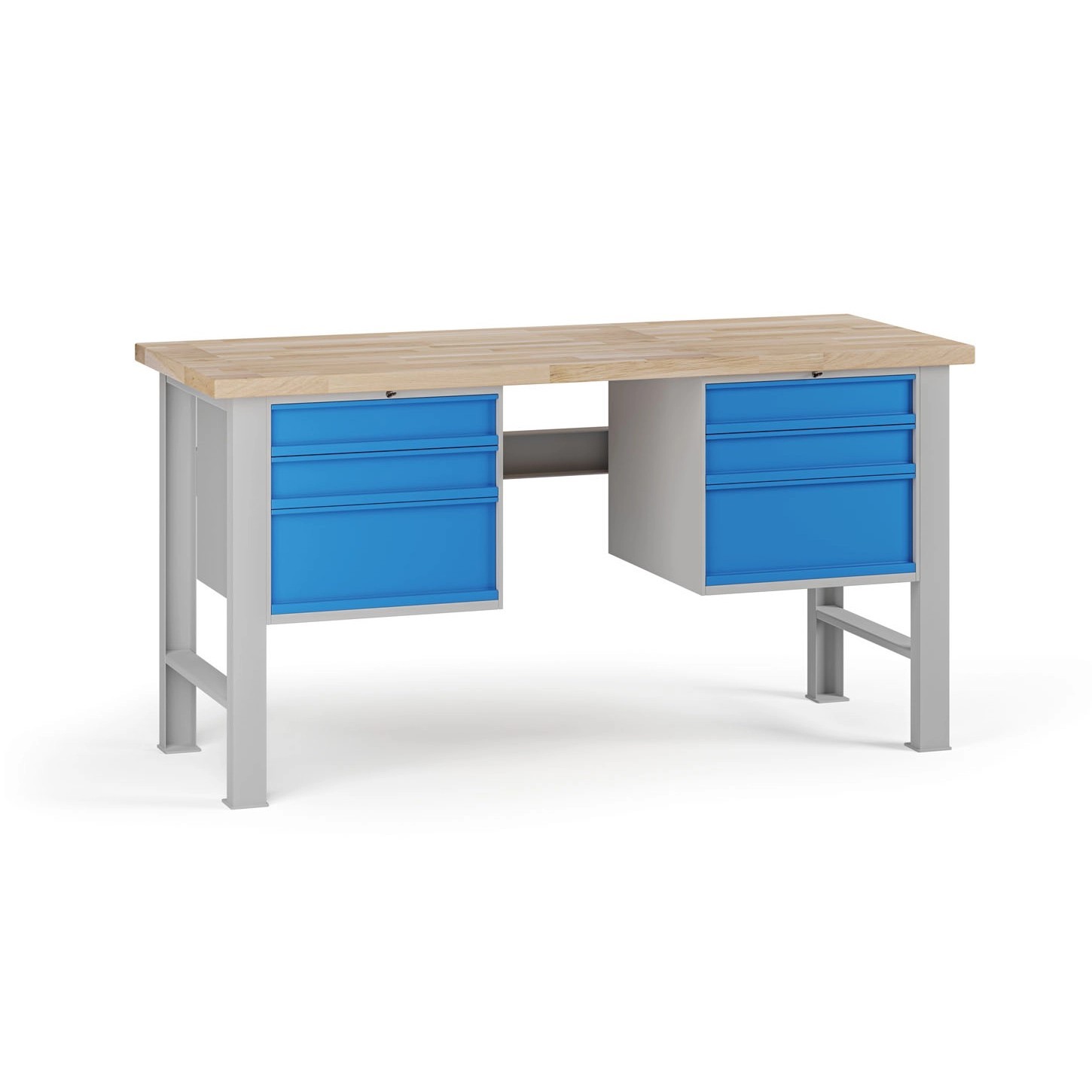 Fotografia produktu: Dielenský pracovný stôl G7, buková škárovka, 1700 x 800 x 840 mm, 2x kontajner, 6 zásuviek, modrá