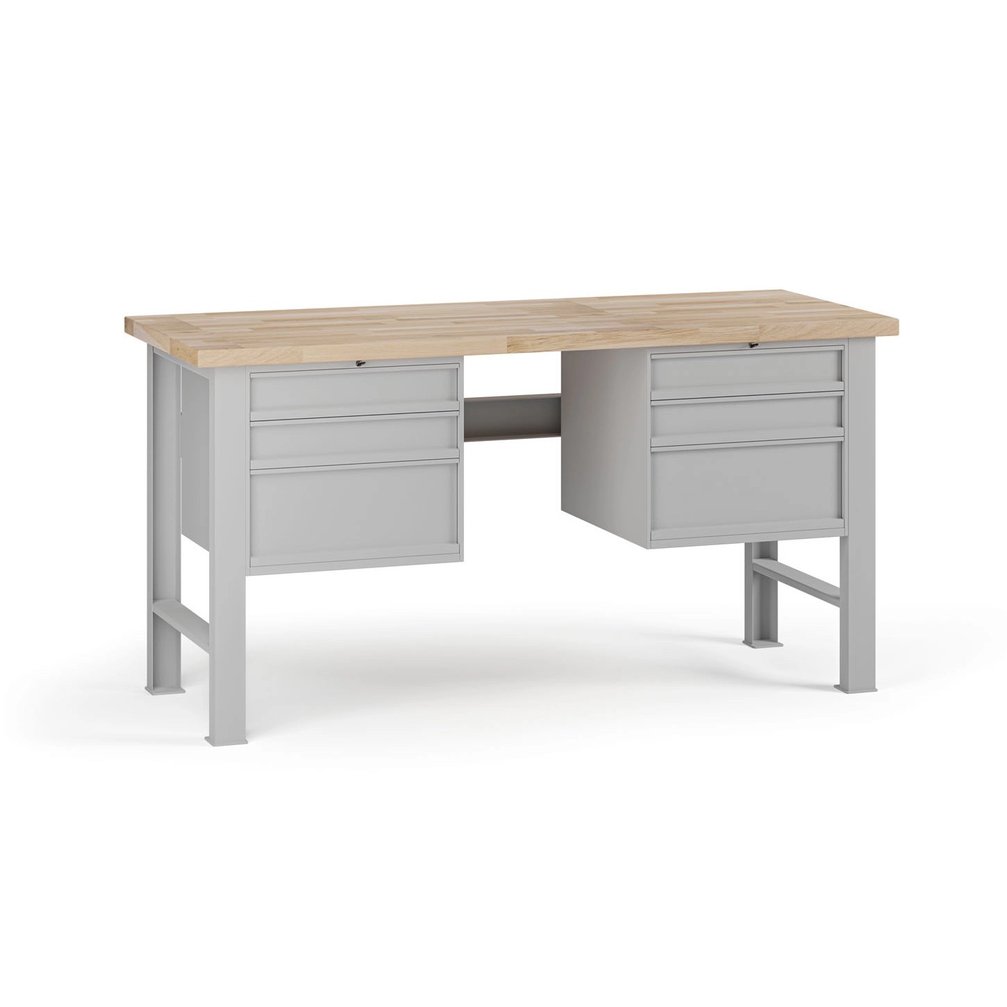 Fotografia produktu: Dielenský pracovný stôl G7, buková škárovka, 1700 x 800 x 840 mm, 2x kontajner, 6 zásuviek, sivá