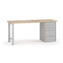 Dielenský pracovný stôl G7, buková škárovka, 2000 x 800 x 840 mm, 1x kontajner, 5 zásuviek, sivá