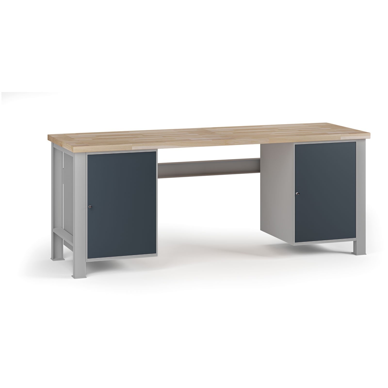 Fotografia produktu: Dielenský pracovný stôl G7, buková škárovka, 2100 x 685 x 840 mm, 2x skrinka, grafit