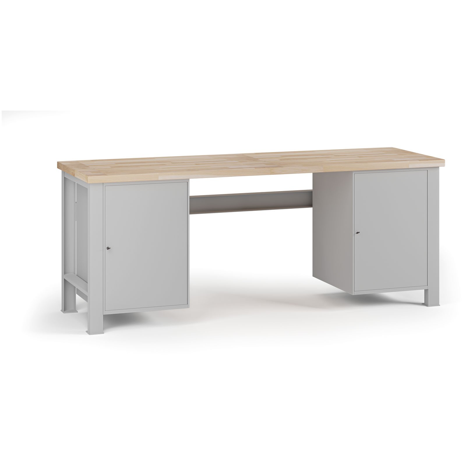Fotografia produktu: Dielenský pracovný stôl G7, buková škárovka, 2100 x 685 x 840 mm, 2x skrinka, sivá