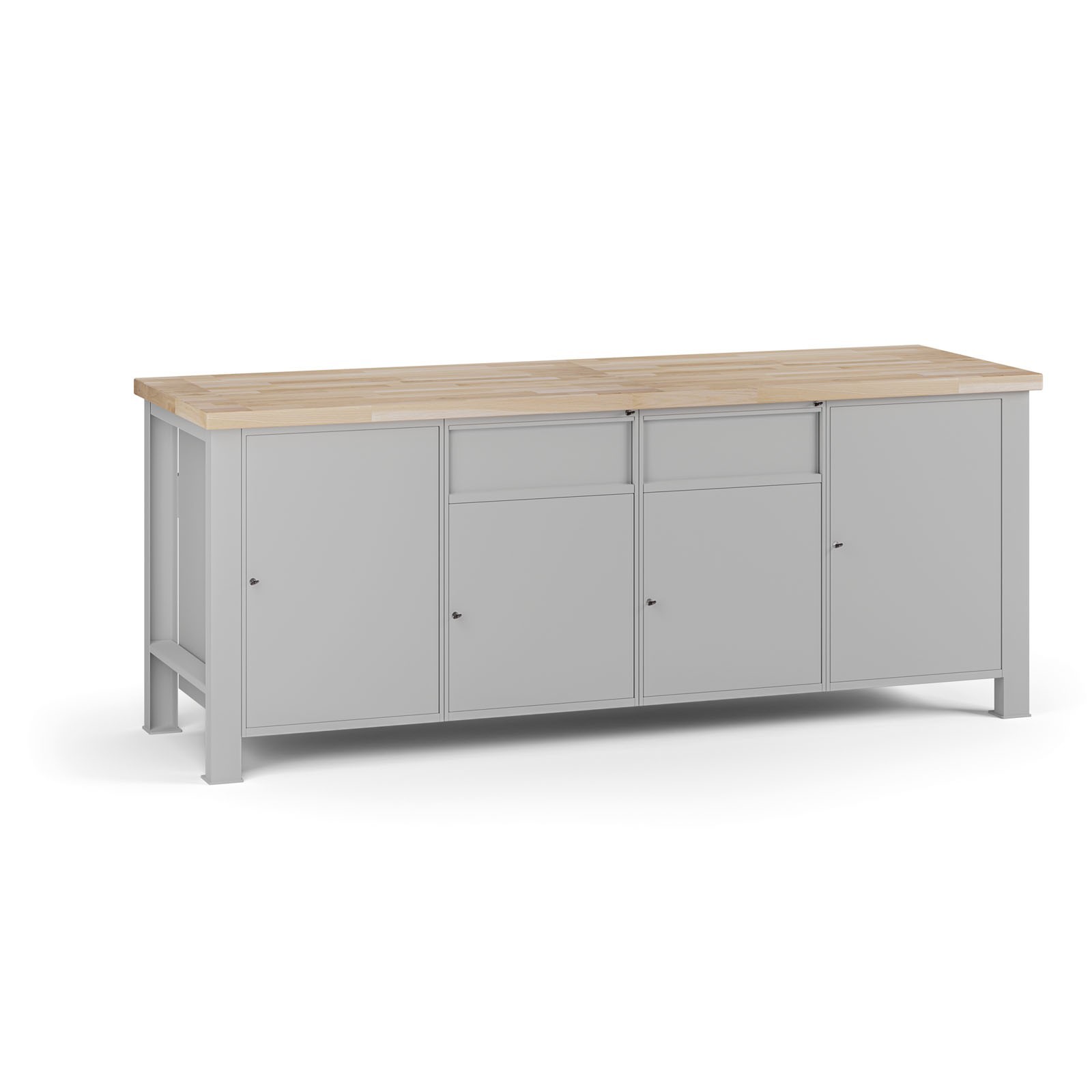 Fotografia produktu: Dielenský pracovný stôl G7, buková škárovka, 2100 x 685 x 840 mm, 4x skrinka, 2 zásuvky, sivá