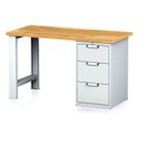 Dielenský pracovný stôl MECHANIC I, pevná noha + dielenský box na náradie, 3 zásuvky, 1500 x 685 x 880 mm, sivé dvere