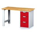 Dielenský pracovný stôl MECHANIC I, pevná noha + dielenský box na náradie, 3 zásuvky, 1500 x 700 x 880 mm, červené dvere
