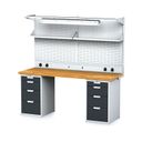 Dielenský stôl MECHANIC I + 2x závesný box, nadstavba, polica, el. zásuvky a osvetlenie, 8 zásuviek, 2000x685x880 mm, antracitové dvere