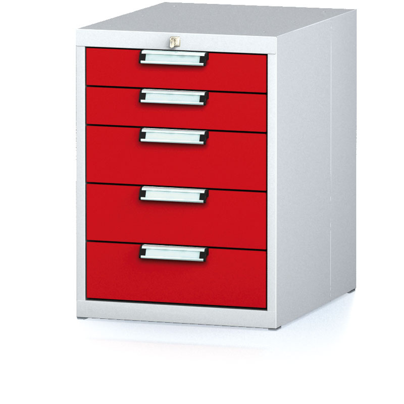 Fotografia produktu: Dielenský zásuvkový box na náradie MECHANIC, 5 zásuviek, 480 x 600 x 662 mm, červené dvere