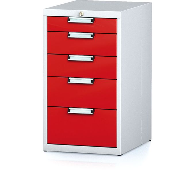 Dielenský zásuvkový box na náradie MECHANIC, 5 zásuviek, 480 x 600 x 840 mm, červené dvere