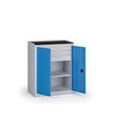 Dílenská skříň nízká na nářadí KOVOS, 1 police, 3 zásuvky, 950 x 600 x 1180 mm, modrá