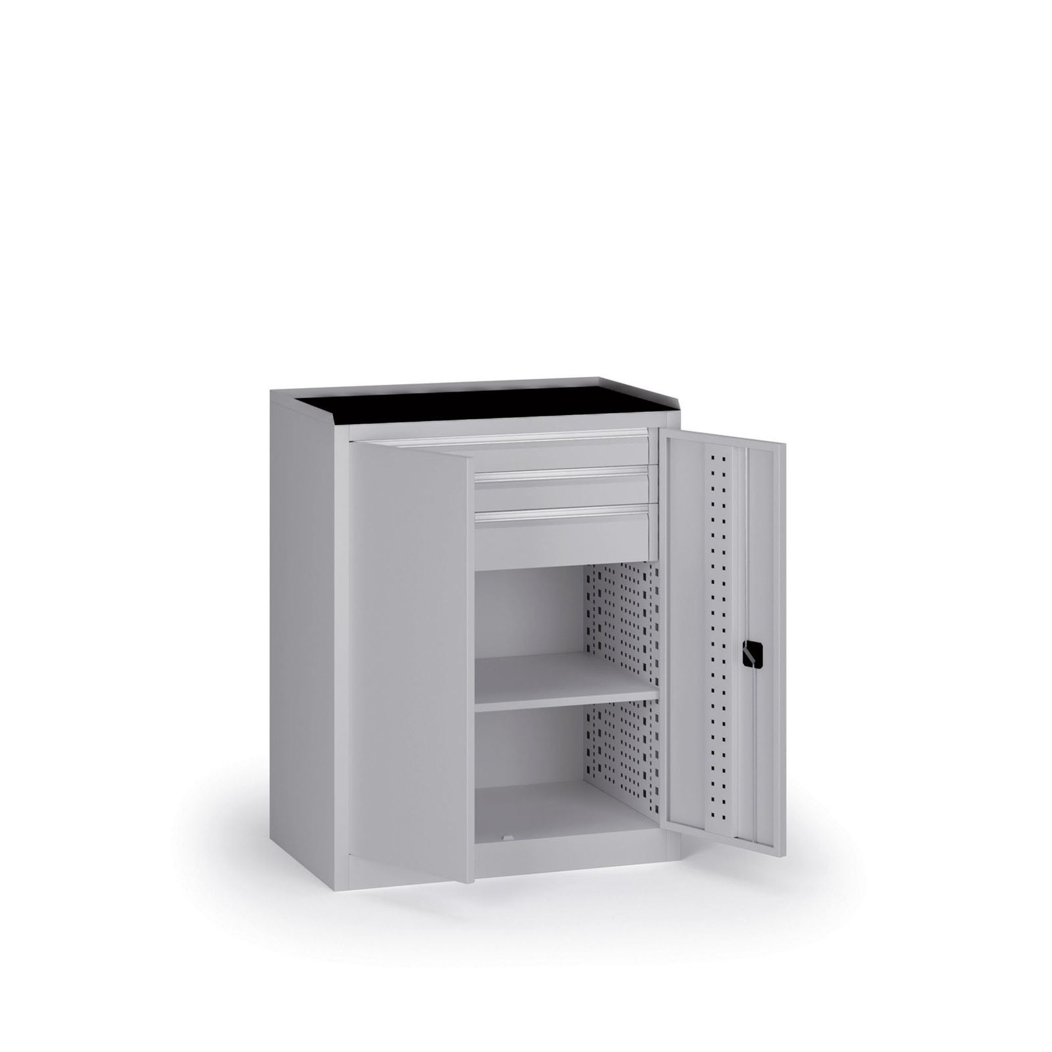 Dílenská skříň nízká na nářadí KOVOS, 1 police, 3 zásuvky, 950 x 600 x 1180 mm